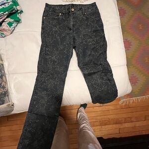 Escada Blue and Gold Patterned Jeans